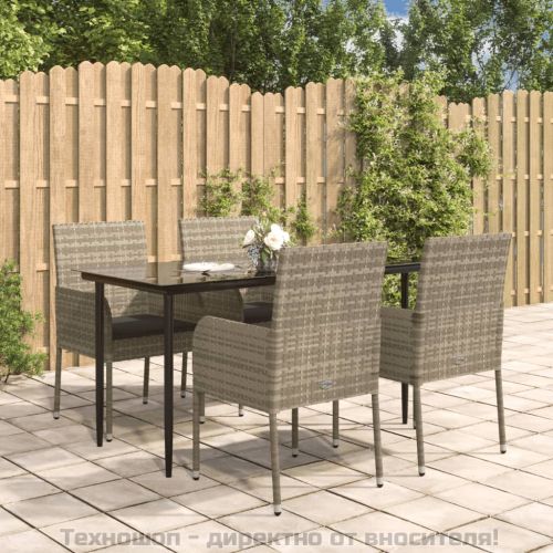 Градински трапезен комплект 5 части с възглавници сив полиратан