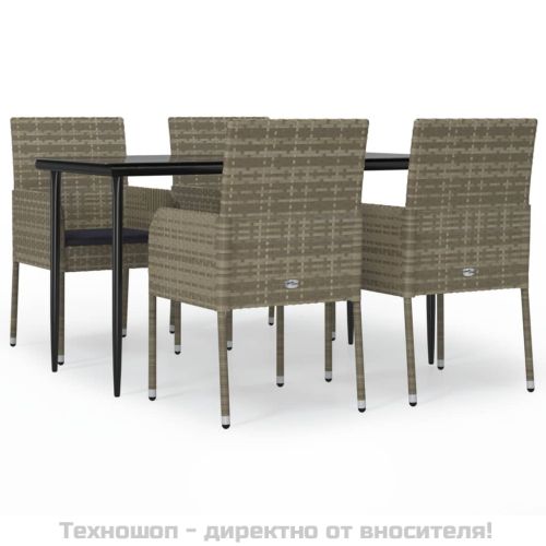 Градински трапезен комплект 5 части с възглавници сив полиратан