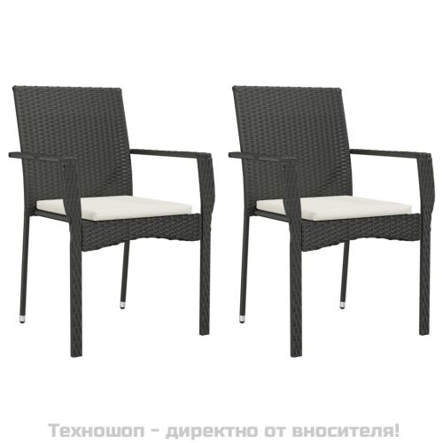 Градински комплект от 3 части с възглавници черни полиратан