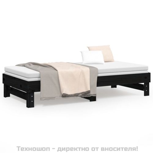 Разтегателно дневно легло, черно, 2x(90x190) см, бор масив