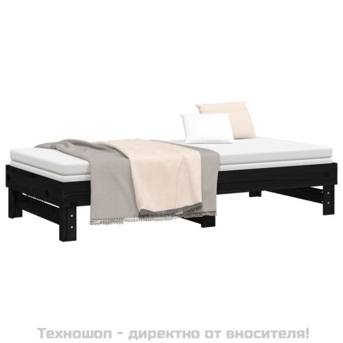 Разтегателно дневно легло, черно, 2x(90x190) см, бор масив