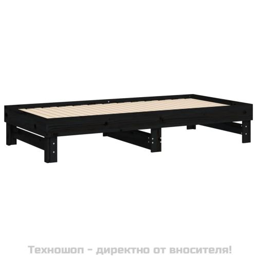 Разтегателно дневно легло, черно, 2x(90x190) см, бор масив