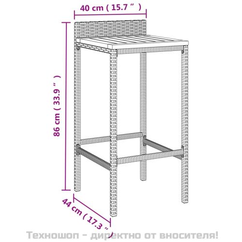 Градински бар комплект 11 части сив полиратан и акация масив