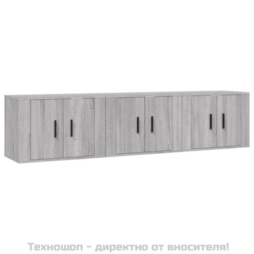 ТВ шкафове със стенен монтаж, 3 бр, сив сонома, 57x34,5x40 см