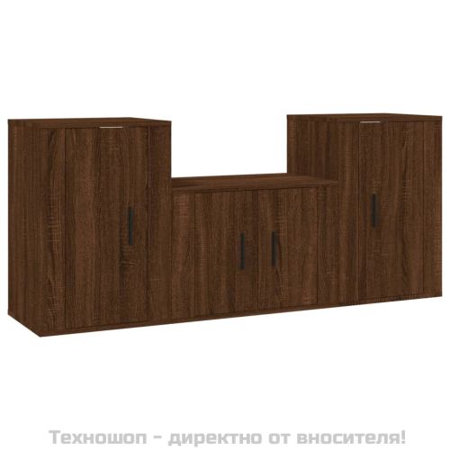 Комплект ТВ шкафове от 3 части, кафяв дъб, инженерно дърво