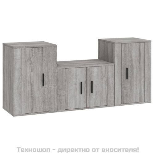Комплект ТВ шкафове от 3 части, сив сонома, инженерно дърво