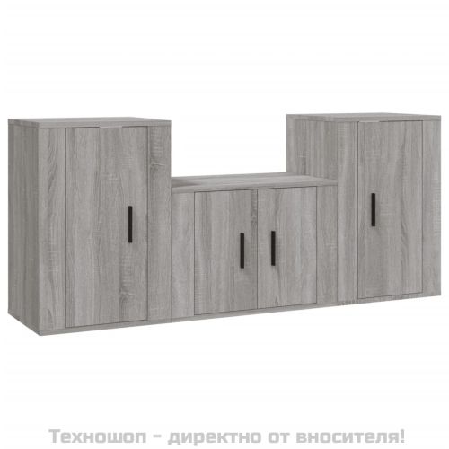 Комплект ТВ шкафове от 3 части, сив сонома, инженерно дърво