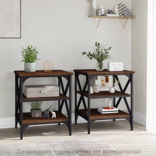 Странични маси, 2 бр, Кафяв дъб, 40x42x50 см, инженерно дърво