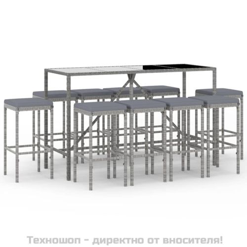 Градински бар комплект с възглавници 11 части сив полиратан