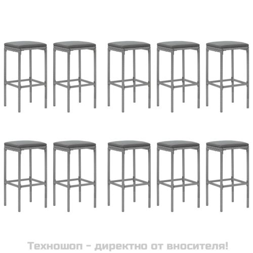 Градински бар комплект с възглавници 11 части сив полиратан