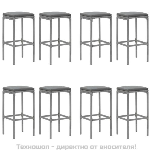 Градински бар комплект с възглавници 9 части сив полиратан