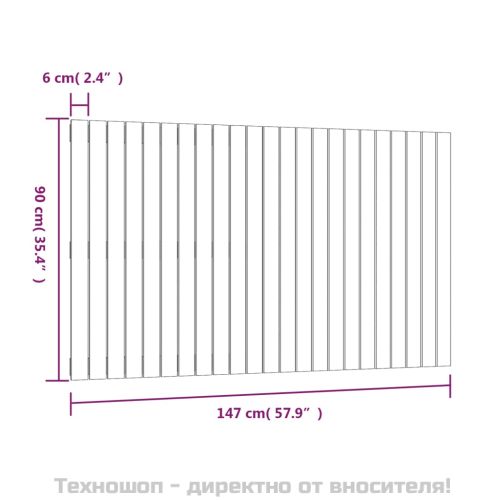 Стенна табла за спалня, сива, 147x3x90 см, борово дърво масив