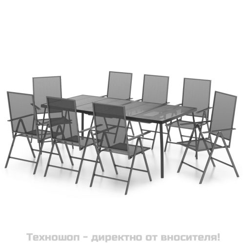 Градински трапезен комплект от 9 части, антрацит, стомана
