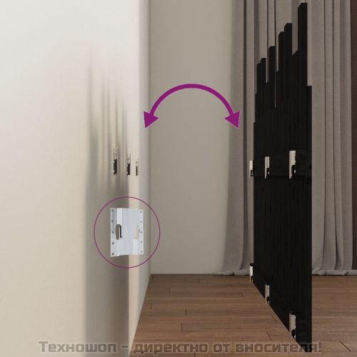 Стенна табла за спалня, черна, 127,5x3x80см, борово дърво масив