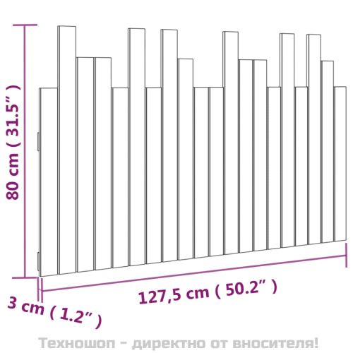 Стенна табла за спалня, черна, 127,5x3x80см, борово дърво масив