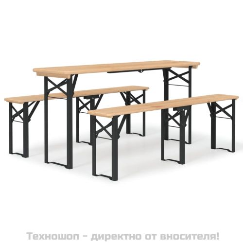 Комплект със сгъваема маса за бира от 3 части, масивна ела