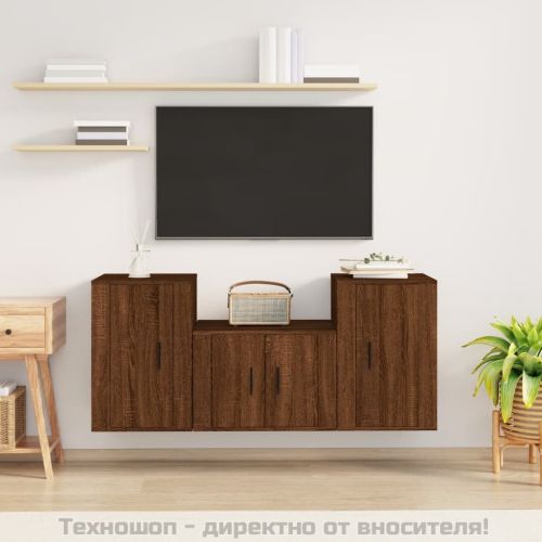 Комплект ТВ шкафове от 3 части, кафяв дъб, инженерно дърво
