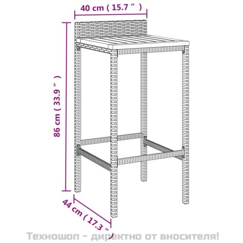 Градински бар комплект 5 части черен полиратан и акация масив