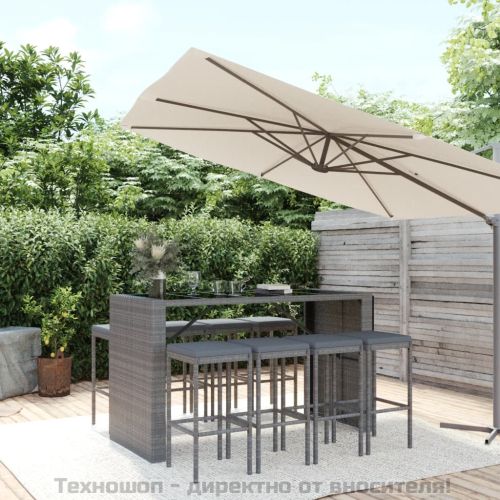 Градински бар комплект с възглавници 9 части сив полиратан