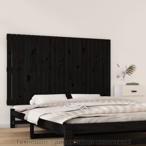 Стенна табла за спалня, черна, 147x3x90 см, борово дърво масив