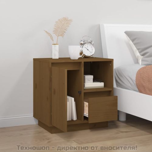 Нощно шкафче, меденокафяво, 50x34x50 см, борово дърво масив