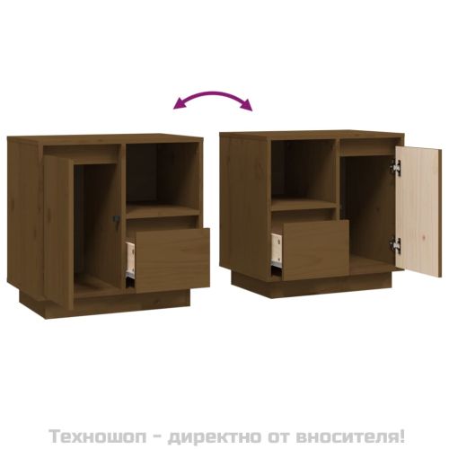 Нощно шкафче, меденокафяво, 50x34x50 см, борово дърво масив