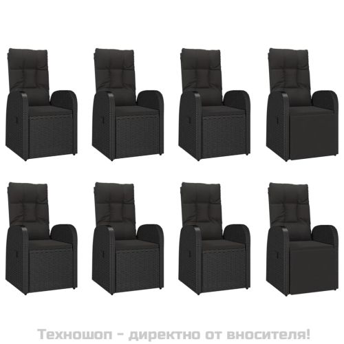 Градински трапезен комплект възглавници 9 части черен полиратан