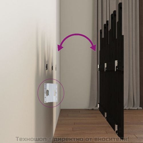 Стенна табла за спалня черна, 146,5x3x80 см, борово дърво масив