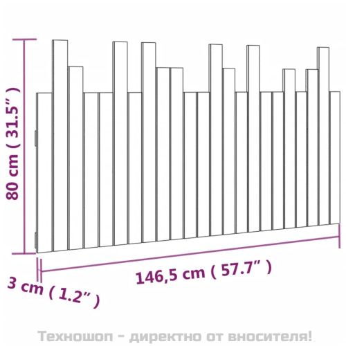Стенна табла за спалня черна, 146,5x3x80 см, борово дърво масив
