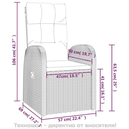 Градински лаундж комплект от 3 части черен полиратан и стомана