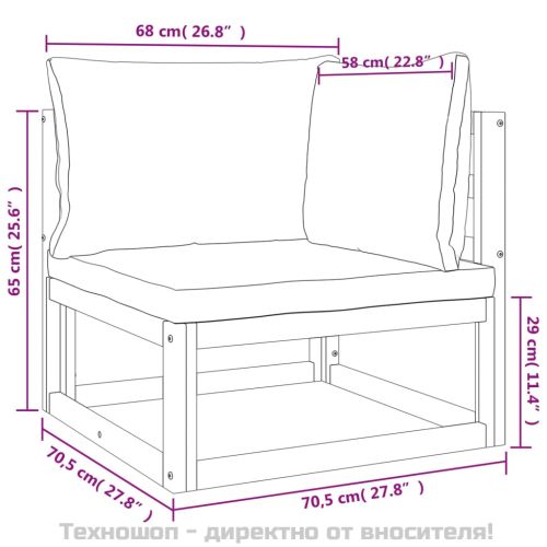 Градински комплект със светлосиви възглавници, 11 части, масив