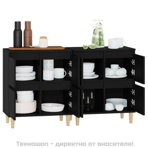 Сайдборд, 2бр, черно, 60x35x70 см, инженерно дърво