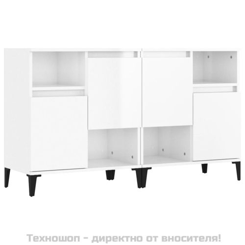 Сайдборд, 2 бр, бял гланц, 60x35x70 см, инженерно дърво