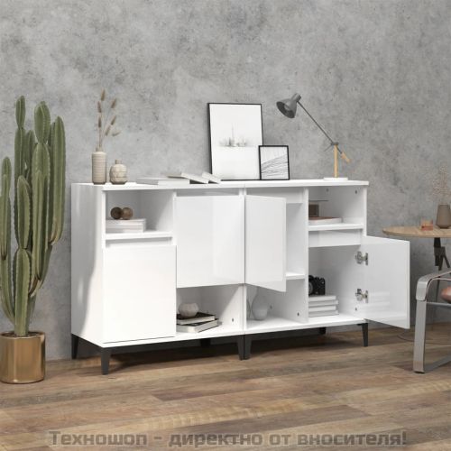 Сайдборд, 2 бр, бял гланц, 60x35x70 см, инженерно дърво
