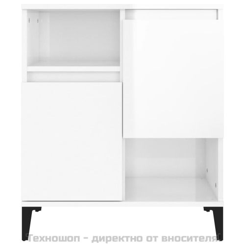 Сайдборд, 2 бр, бял гланц, 60x35x70 см, инженерно дърво