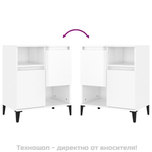 Сайдборд, 2 бр, бял гланц, 60x35x70 см, инженерно дърво