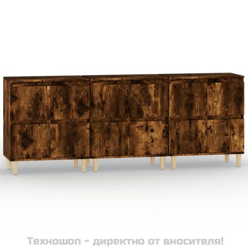 Сайдборд, 3бр, опушен дъб, 60x35x70 см, инженерно дърво