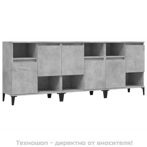 Сайдборд, 3 бр, бетонно сиво, 60x35x70 см, инженерно дърво