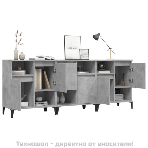 Сайдборд, 3 бр, бетонно сиво, 60x35x70 см, инженерно дърво