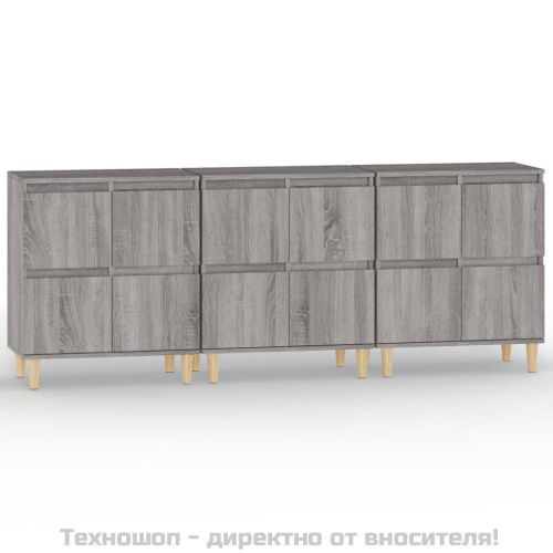 Сайдборд, 3 бр, сив сонома, 60x35x70 см, инженерно дърво