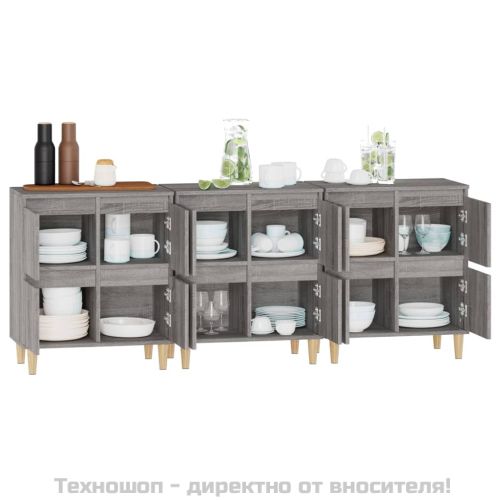 Сайдборд, 3 бр, сив сонома, 60x35x70 см, инженерно дърво