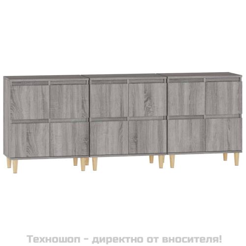Сайдборд, 3 бр, сив сонома, 60x35x70 см, инженерно дърво