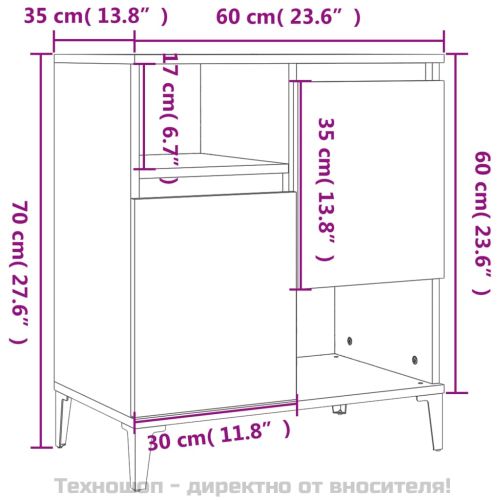 Сайдборд, 3 бр, бял гланц, 60x35x70 см, инженерно дърво