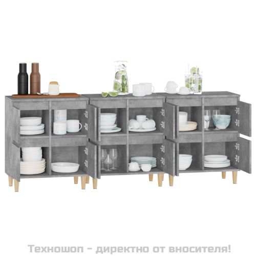Сайдборд, 3 бр, бетонно сиво, 60x35x70 см, инженерно дърво