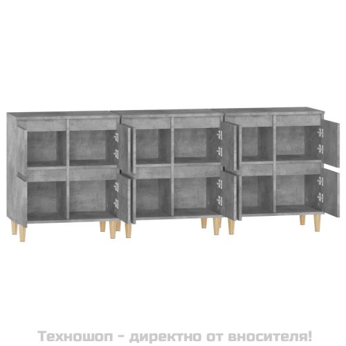 Сайдборд, 3 бр, бетонно сиво, 60x35x70 см, инженерно дърво