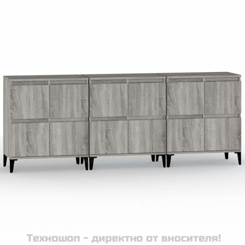 Сайдборд, 3 бр, сив сонома, 60x35x70 см, инженерно дърво
