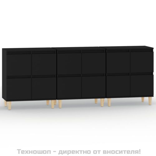 Сайдборд, 3бр, черно, 60x35x70 см, инженерно дърво