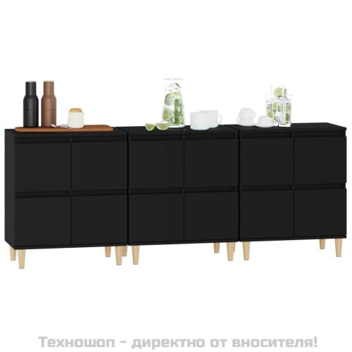 Сайдборд, 3бр, черно, 60x35x70 см, инженерно дърво