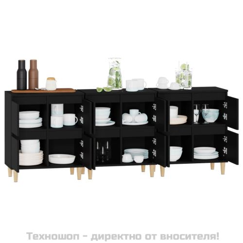 Сайдборд, 3бр, черно, 60x35x70 см, инженерно дърво