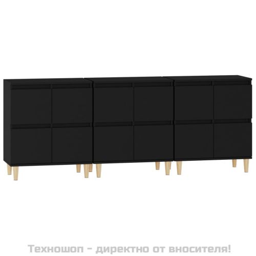 Сайдборд, 3бр, черно, 60x35x70 см, инженерно дърво